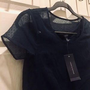 NWT Tommy Hilfiger Sheer Navy Dotted Top